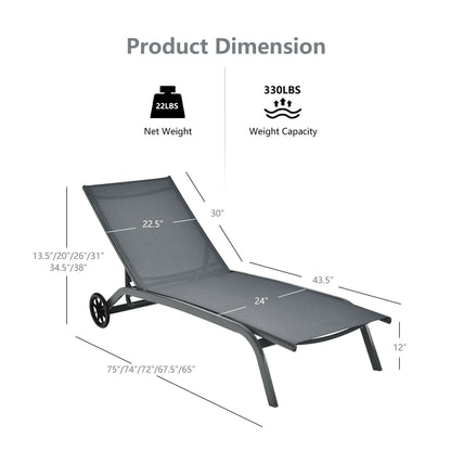 6-Poisition Adjustable Outdoor Chaise Recliner with Wheels, Gray Outdoor Chaise Lounges at Gallery Canada