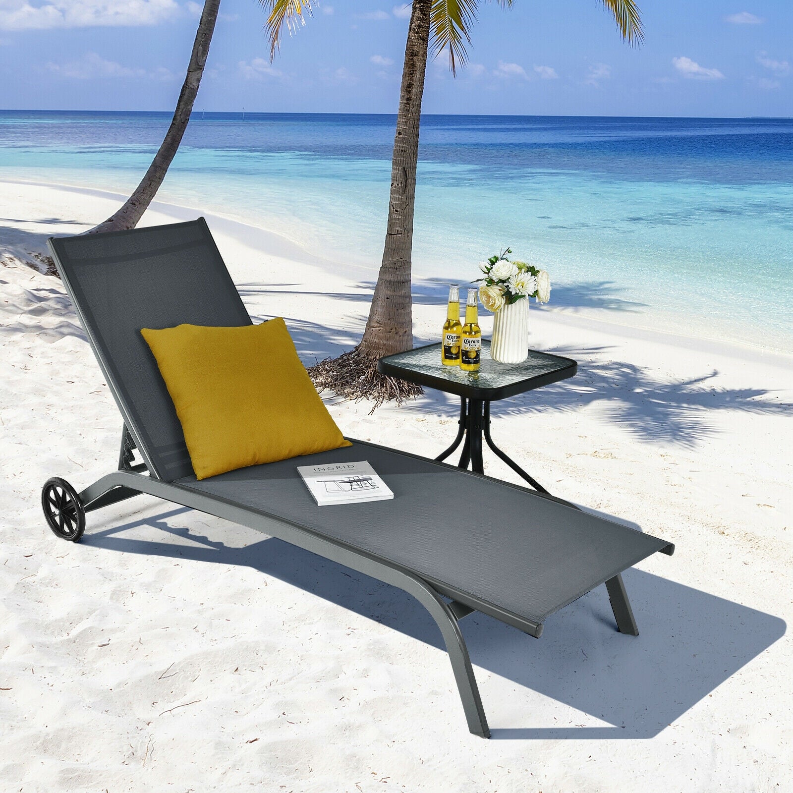 6-Poisition Adjustable Outdoor Chaise Recliner with Wheels, Gray Outdoor Chaise Lounges at Gallery Canada