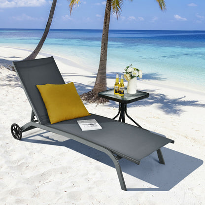 6-Poisition Adjustable Outdoor Chaise Recliner with Wheels, Gray Outdoor Chaise Lounges at Gallery Canada