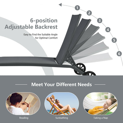 6-Poisition Adjustable Outdoor Chaise Recliner with Wheels, Gray Outdoor Chaise Lounges at Gallery Canada