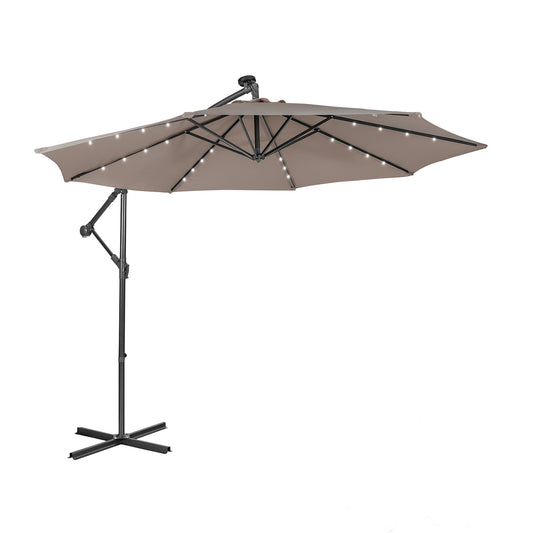 10 Feet Patio Solar Cantilever Umbrella, Tilting System, Brown Outdoor Umbrellas Brown at Gallery Canada
