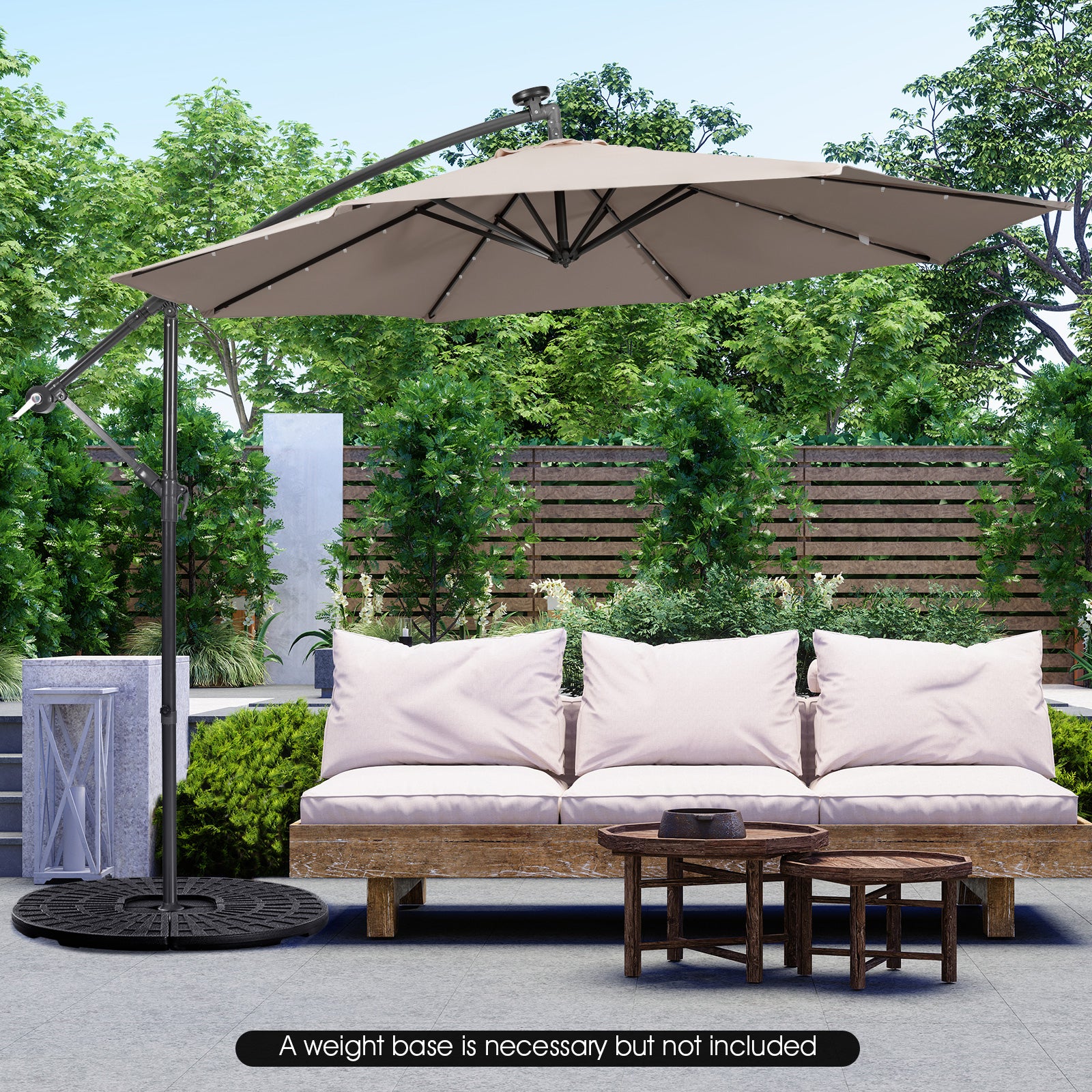 10 Feet Patio Solar Powered Cantilever Umbrella with Tilting System, Brown Outdoor Umbrellas at Gallery Canada