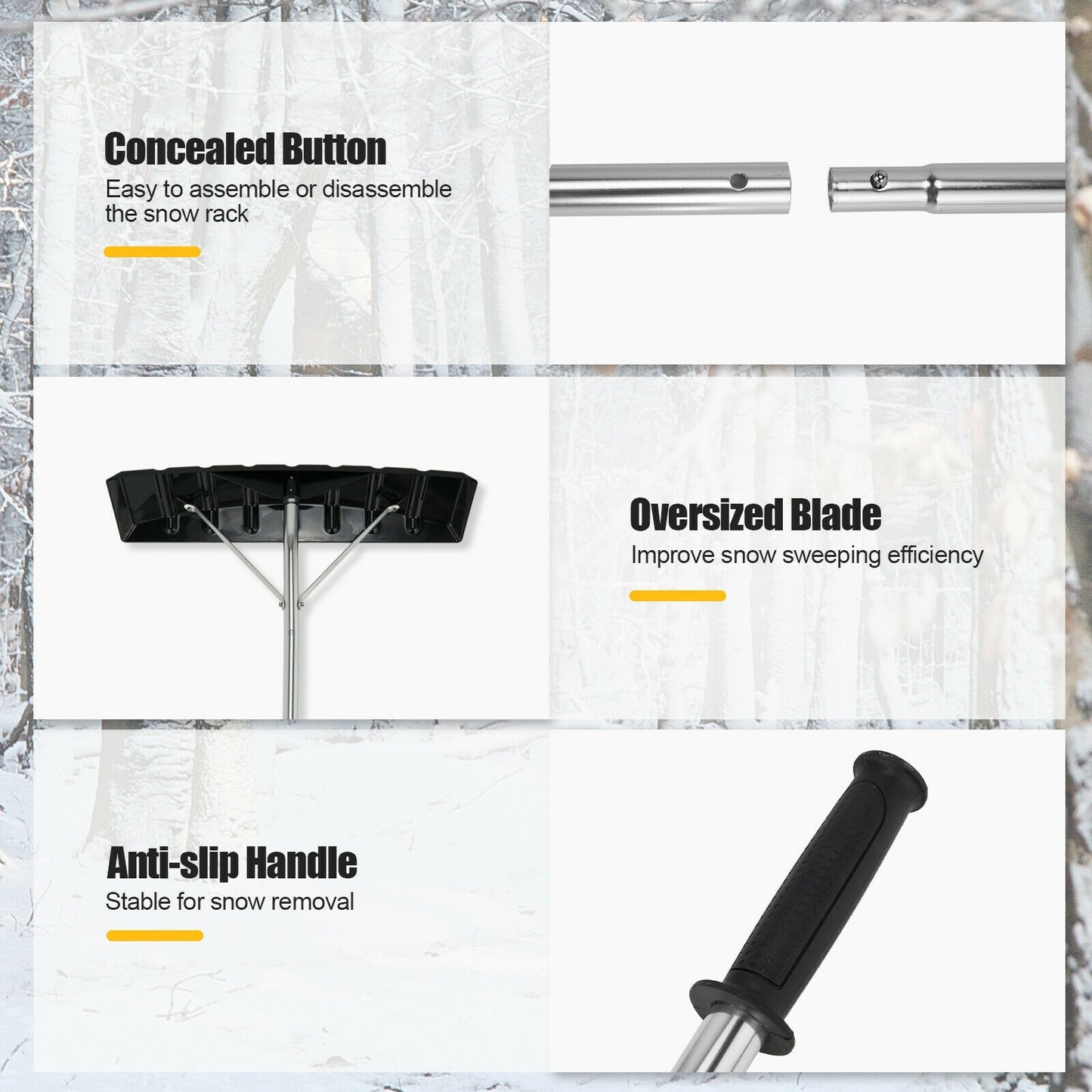 20 Feet Extendable Aluminum Snow Roof Rake with Anti-slip Handle, Black Snow Removal at Gallery Canada