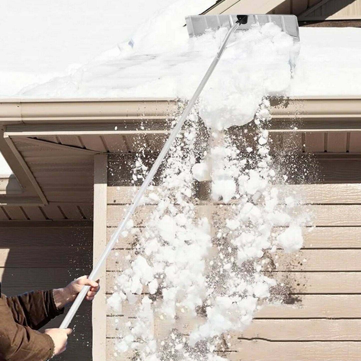 4.8-20 Feet Sectional Snow Roof Rake with Reinforced Aluminum Poles, Black Snow Removal at Gallery Canada