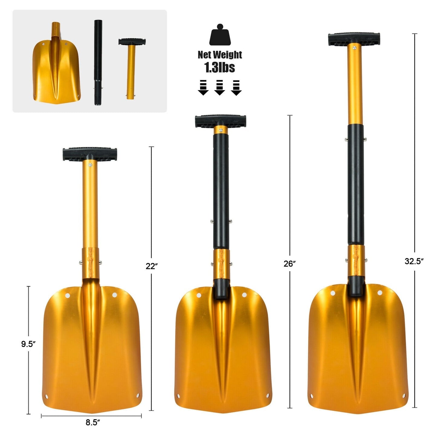 Adjustable Aluminum Snow Shovel with Anti-Skid Handle and Large Blade, Yellow at Gallery Canada