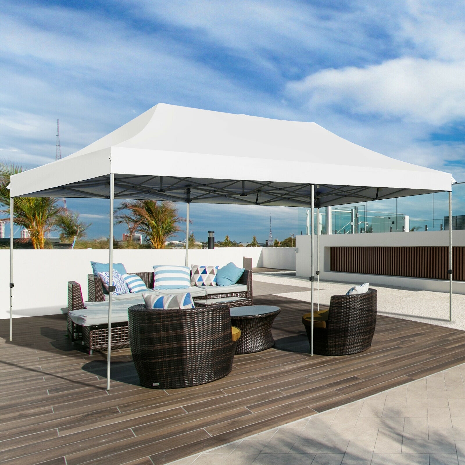 10 x 20 Feet Adjustable Folding Heavy Duty Sun Shelter with Carrying Bag, White Canopies at Gallery Canada