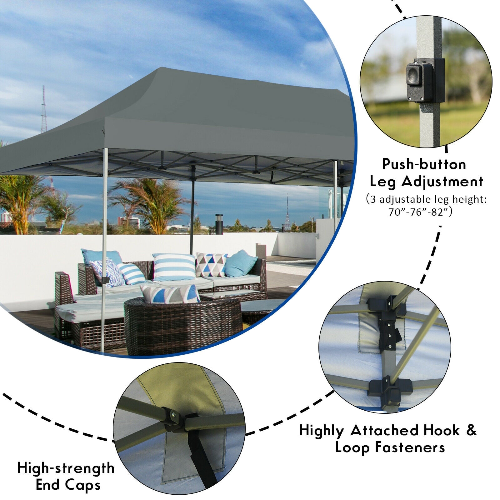 10 x 20 Feet Adjustable Folding Heavy Duty Sun Shelter with Carrying Bag, Gray Canopies at Gallery Canada