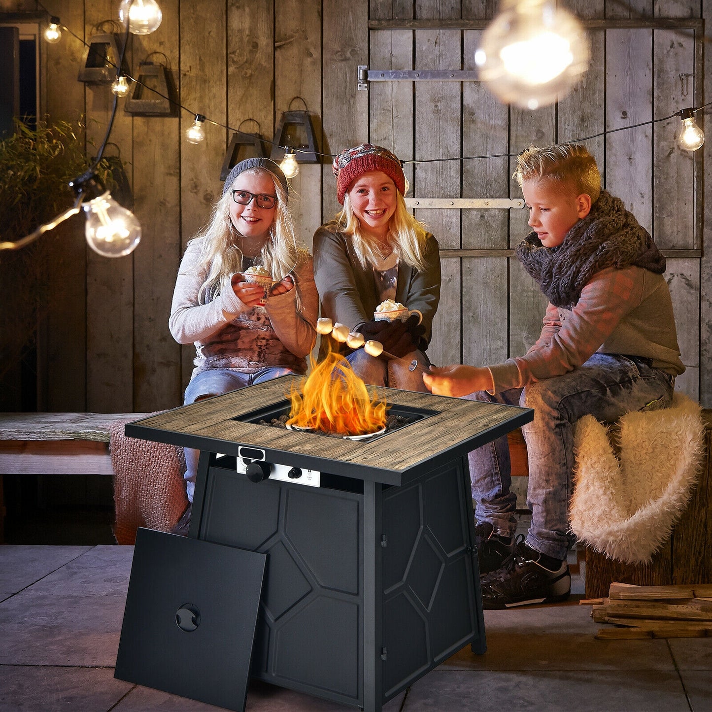 40,000 BTU 28 Inch Propane Gas Fire Pit Table, Black Fire Pit Tables at Gallery Canada