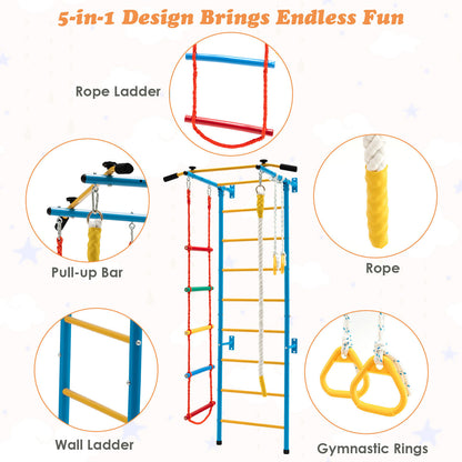 5 In 1 Kids Indoor Gym Playground Swedish Wall Ladder, Yellow Climbers & Slides at Gallery Canada