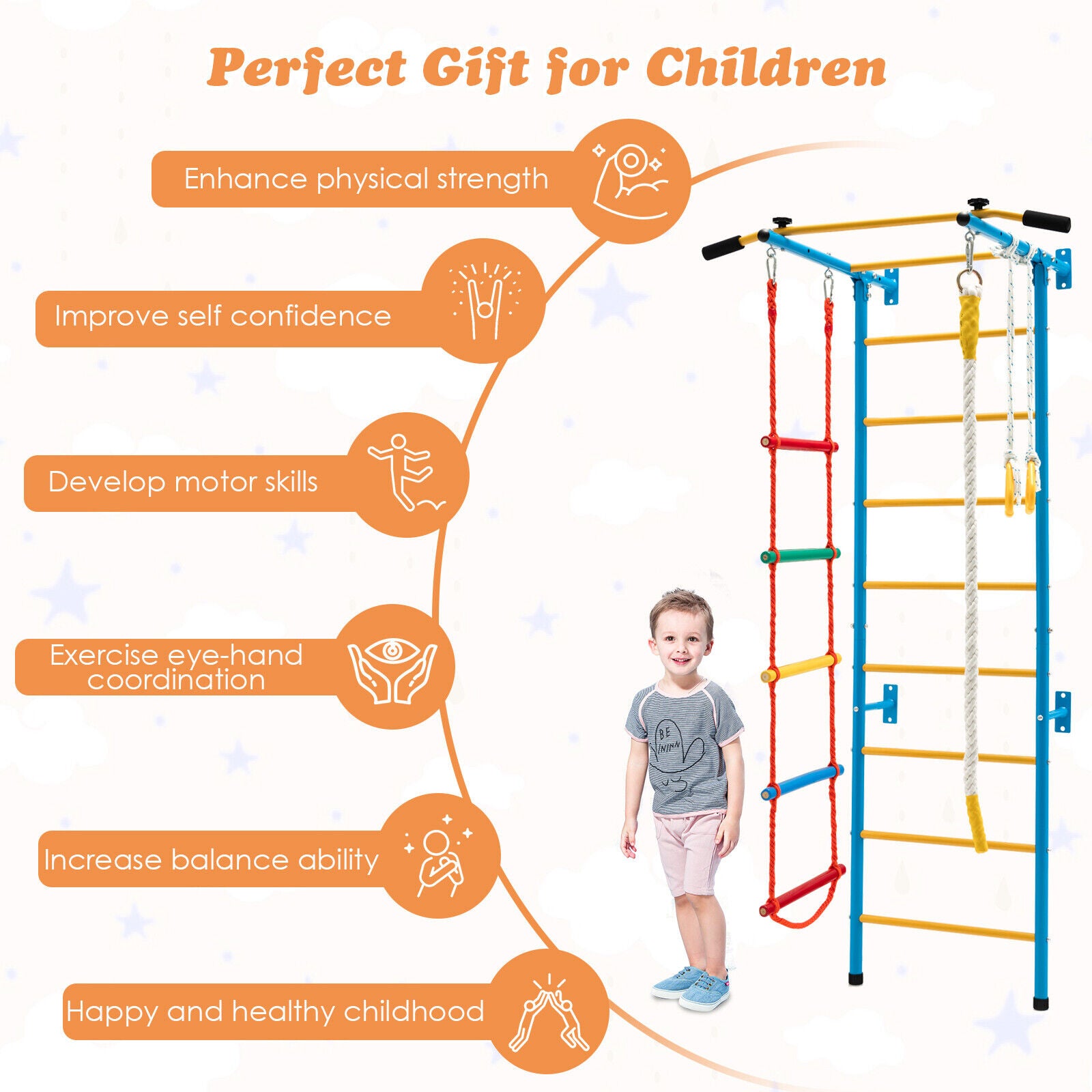 5 In 1 Kids Indoor Gym Playground Swedish Wall Ladder, Yellow Climbers & Slides at Gallery Canada