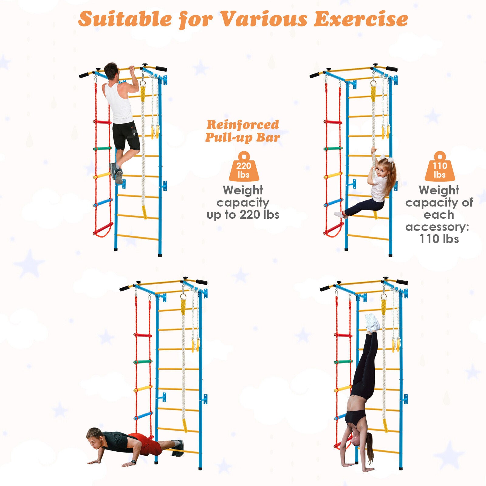 5 In 1 Kids Indoor Gym Playground Swedish Wall Ladder, Yellow Climbers & Slides at Gallery Canada