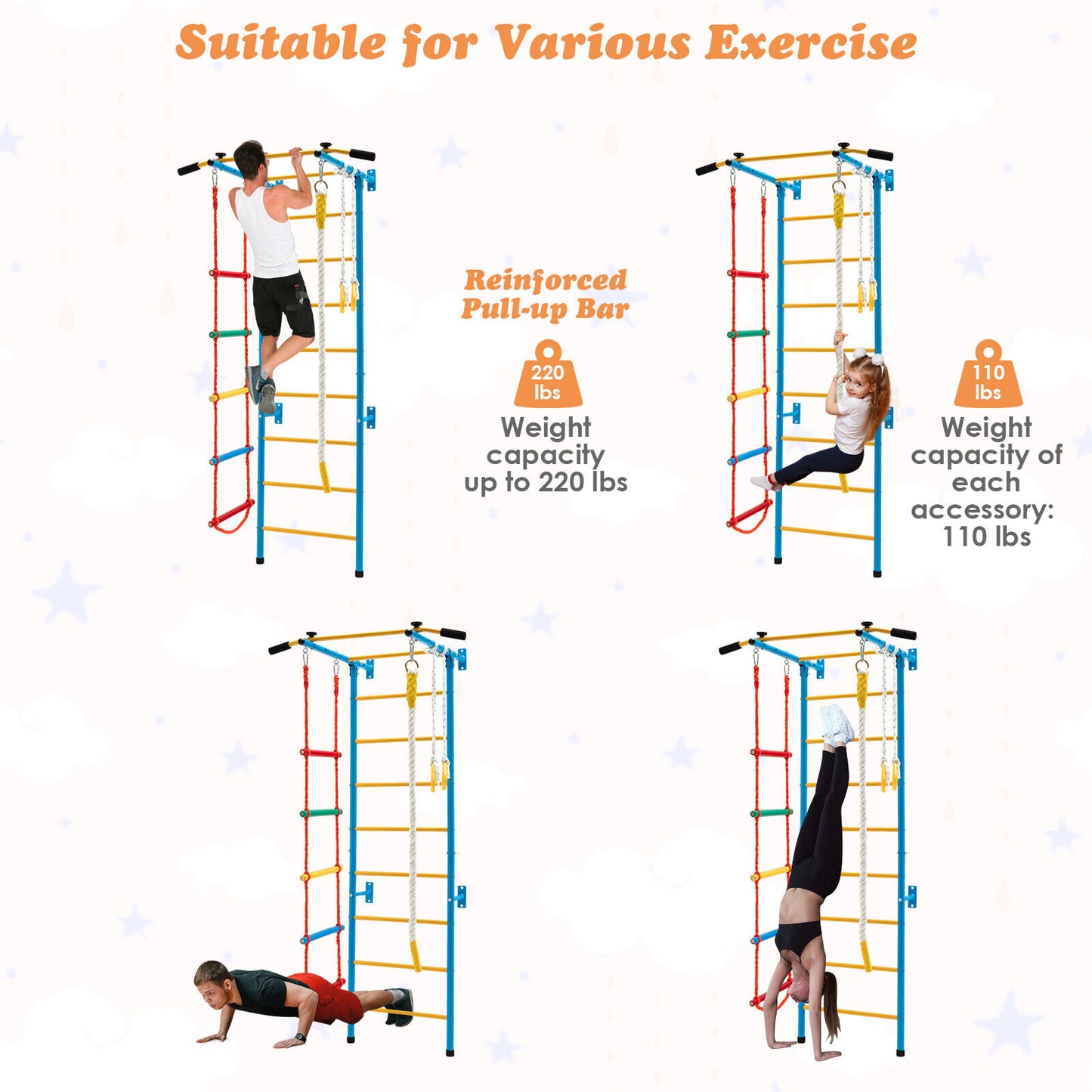 5 In 1 Kids Indoor Gym Playground Swedish Wall Ladder, Yellow Climbers & Slides at Gallery Canada