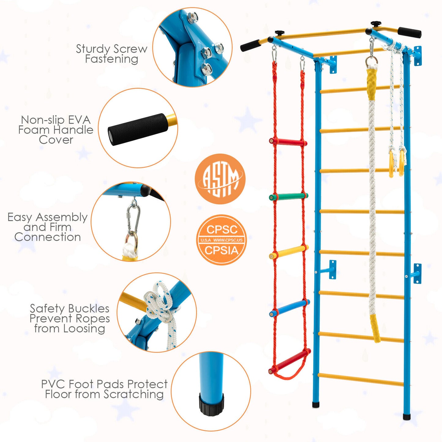 5 In 1 Kids Indoor Gym Playground Swedish Wall Ladder, Yellow Climbers & Slides at Gallery Canada