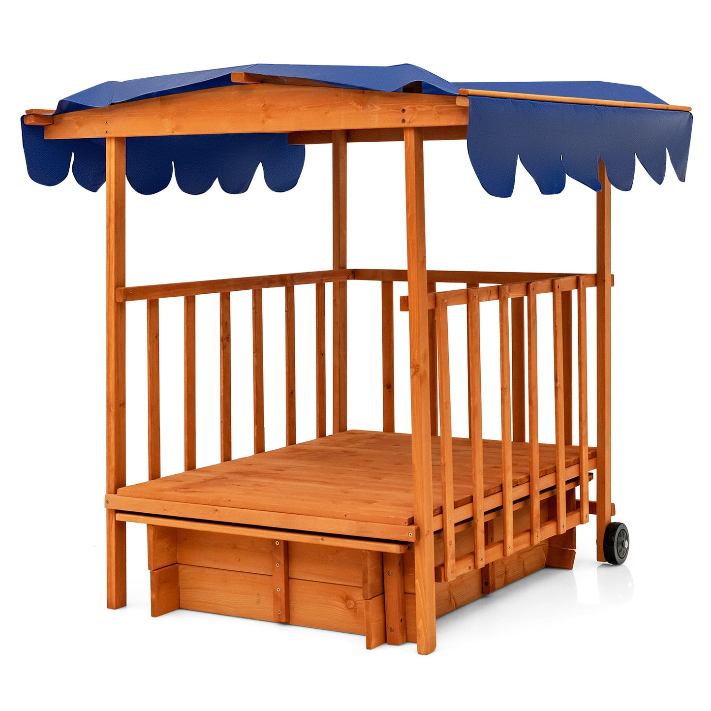 Kids Outdoor Wooden Retractable Sandbox with Cover and Built-in Wheels, Natural Sandboxes at Gallery Canada