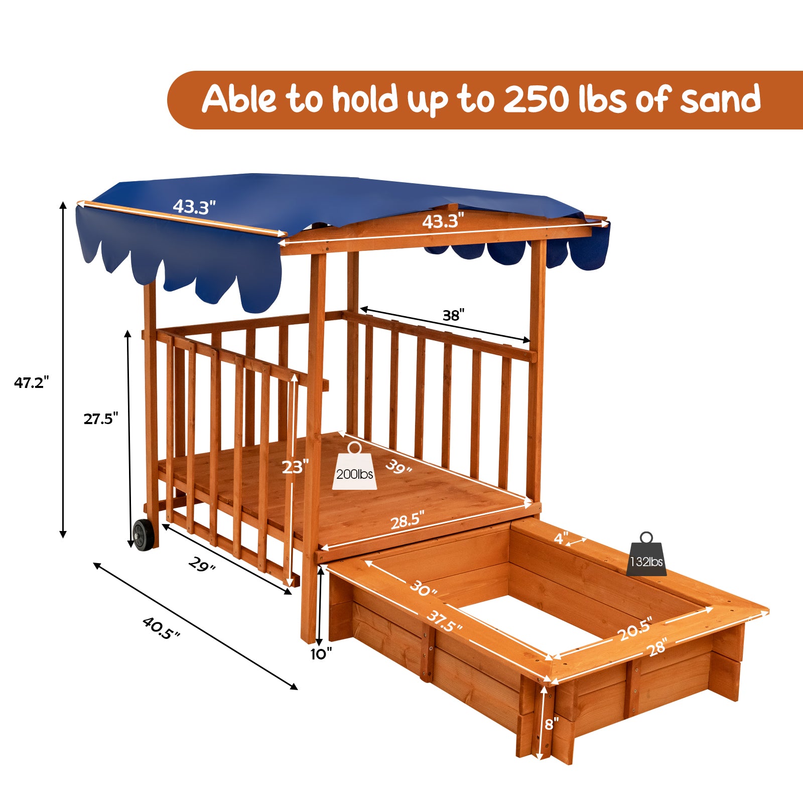 Kids Outdoor Wooden Retractable Sandbox with Cover and Built-in Wheels, Natural Sandboxes at Gallery Canada
