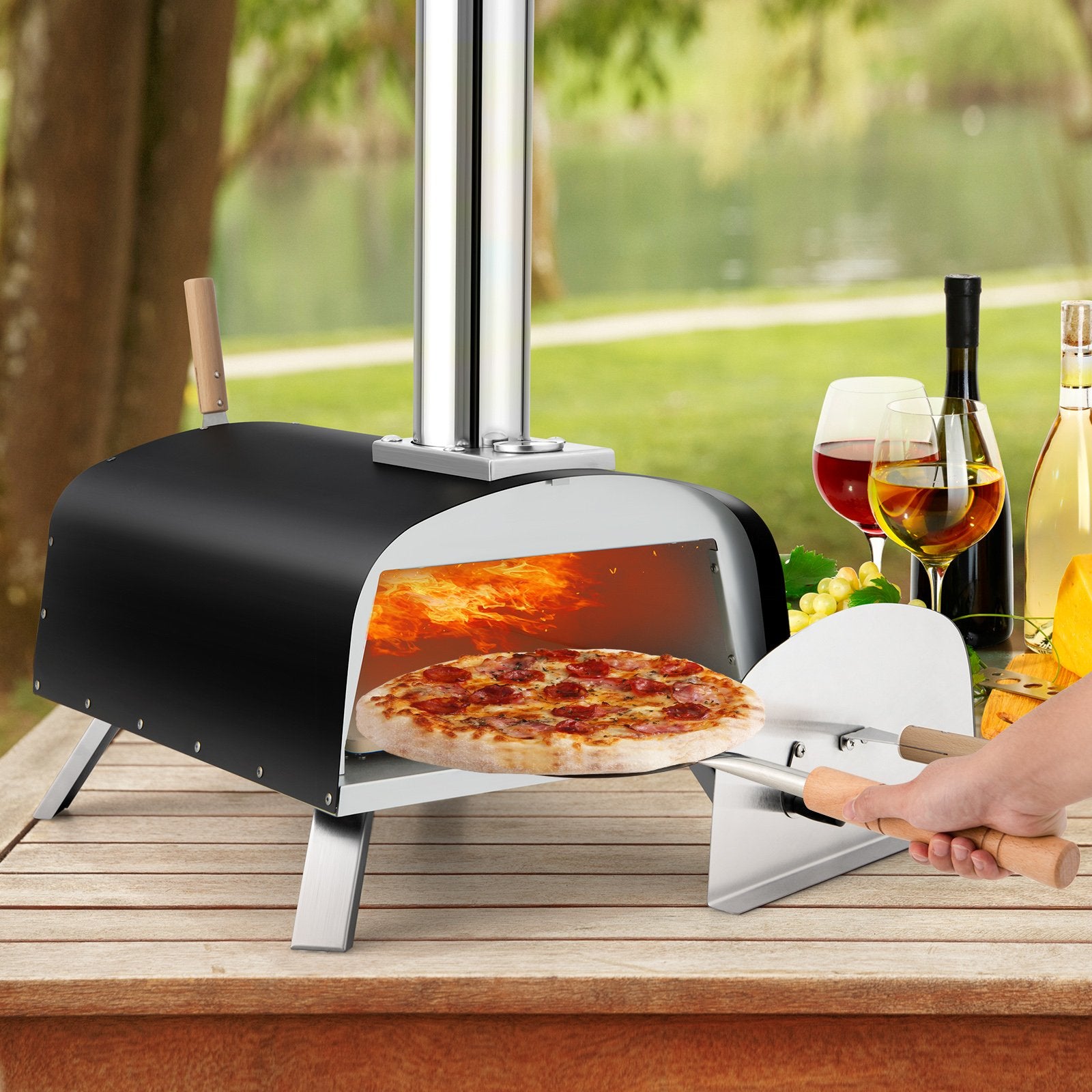 Portable Multi-Fuel Pizza Oven with Pizza Stone and Pizza Peel, Silver Outdoor Grills at Gallery Canada
