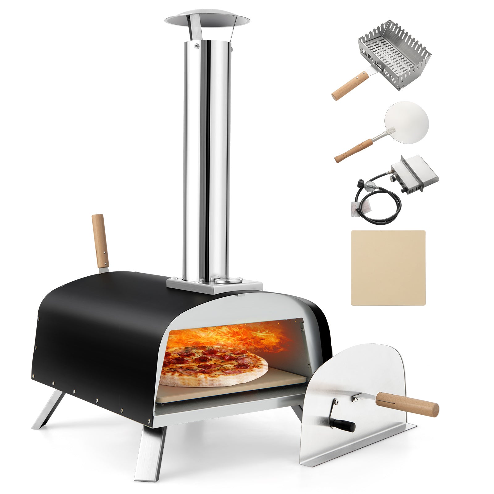 Portable Multi-Fuel Pizza Oven with Pizza Stone and Pizza Peel, Silver Outdoor Grills at Gallery Canada