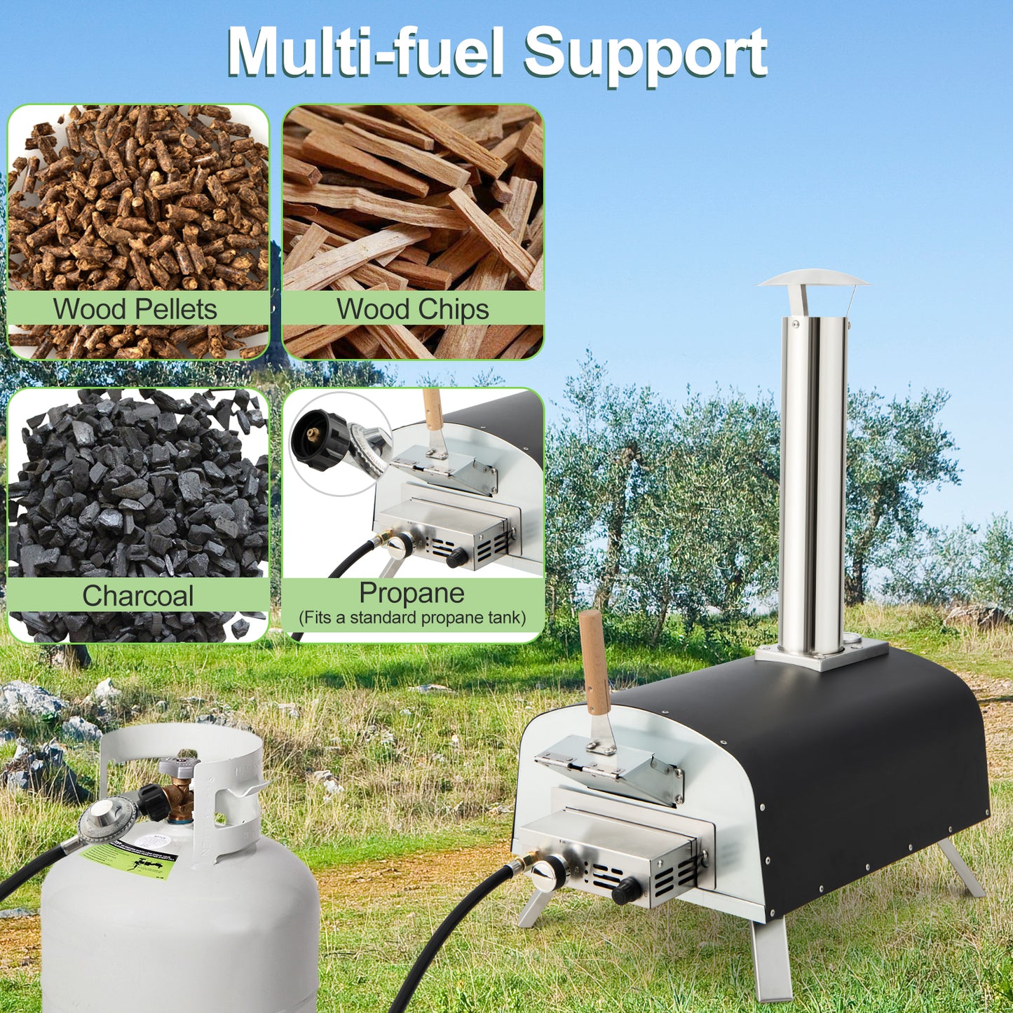 Portable Multi-Fuel Pizza Oven with Pizza Stone and Pizza Peel, Silver Outdoor Grills at Gallery Canada