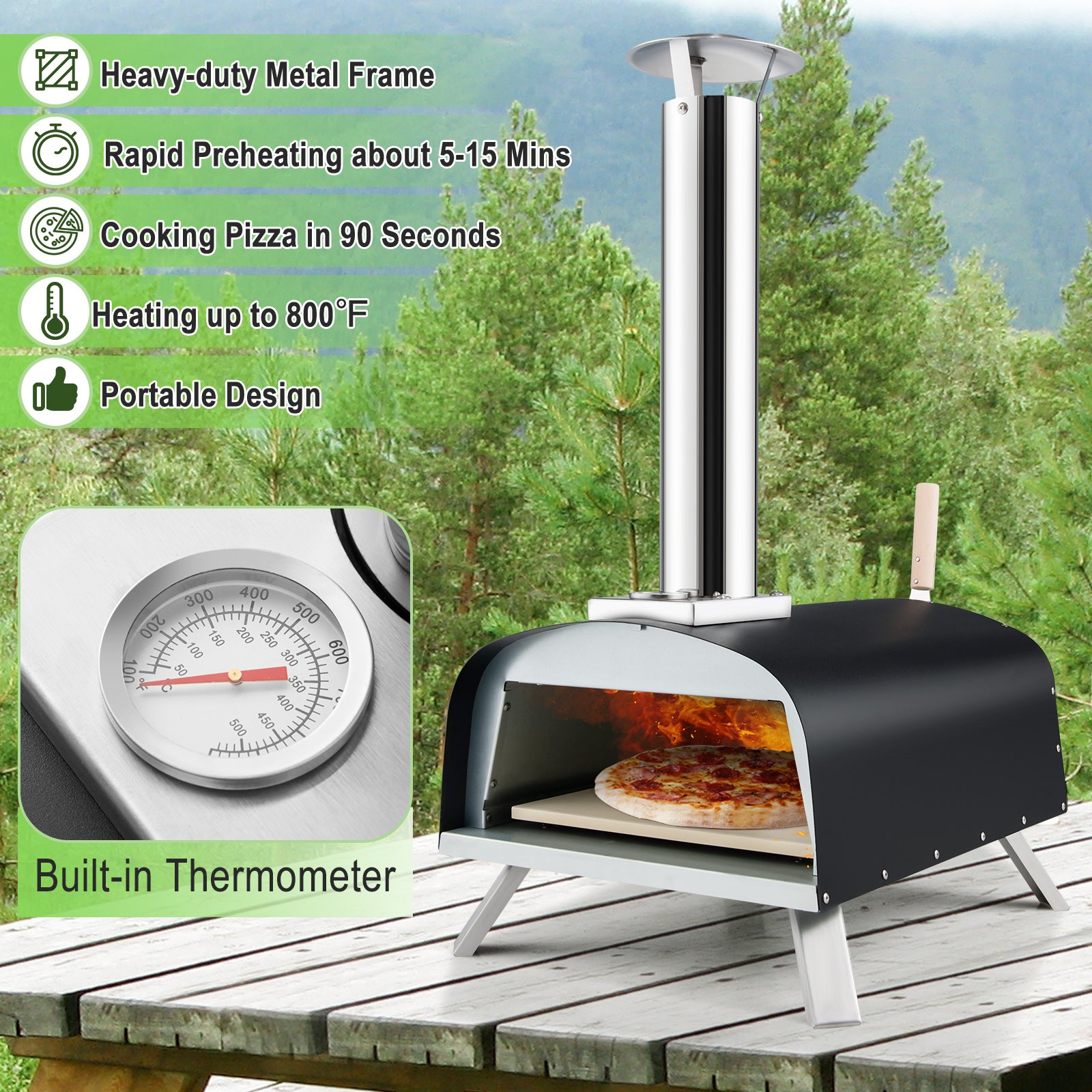 Portable Multi-Fuel Pizza Oven with Pizza Stone and Pizza Peel, Silver Outdoor Grills at Gallery Canada