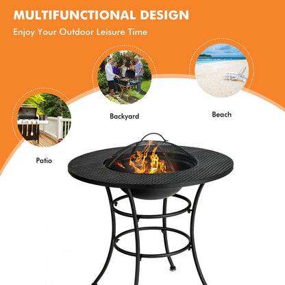 31.5 Inch Patio Fire Pit Dining Table With Cooking BBQ Grate, Black Fire Pit Tables at Gallery Canada