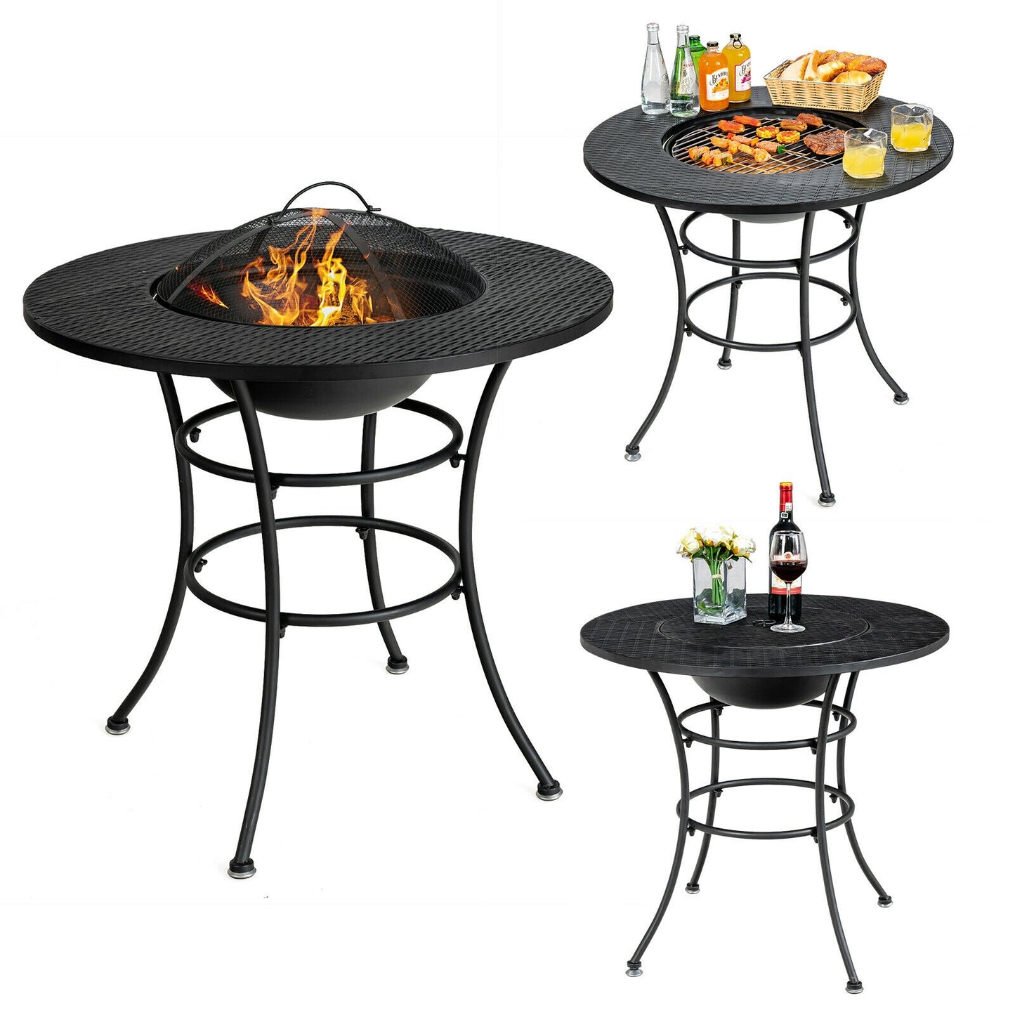 31.5 Inch Patio Fire Pit Dining Table With Cooking BBQ Grate, Black Fire Pit Tables at Gallery Canada