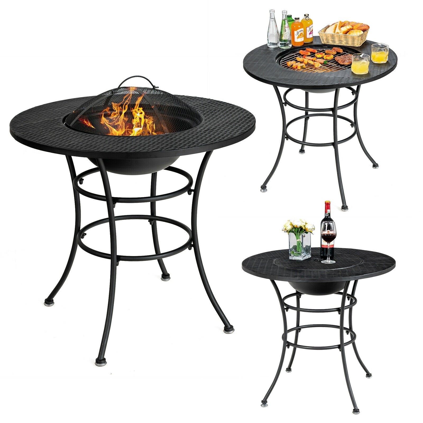 31.5 Inch Patio Fire Pit Dining Table With Cooking BBQ Grate, Black Fire Pit Tables at Gallery Canada