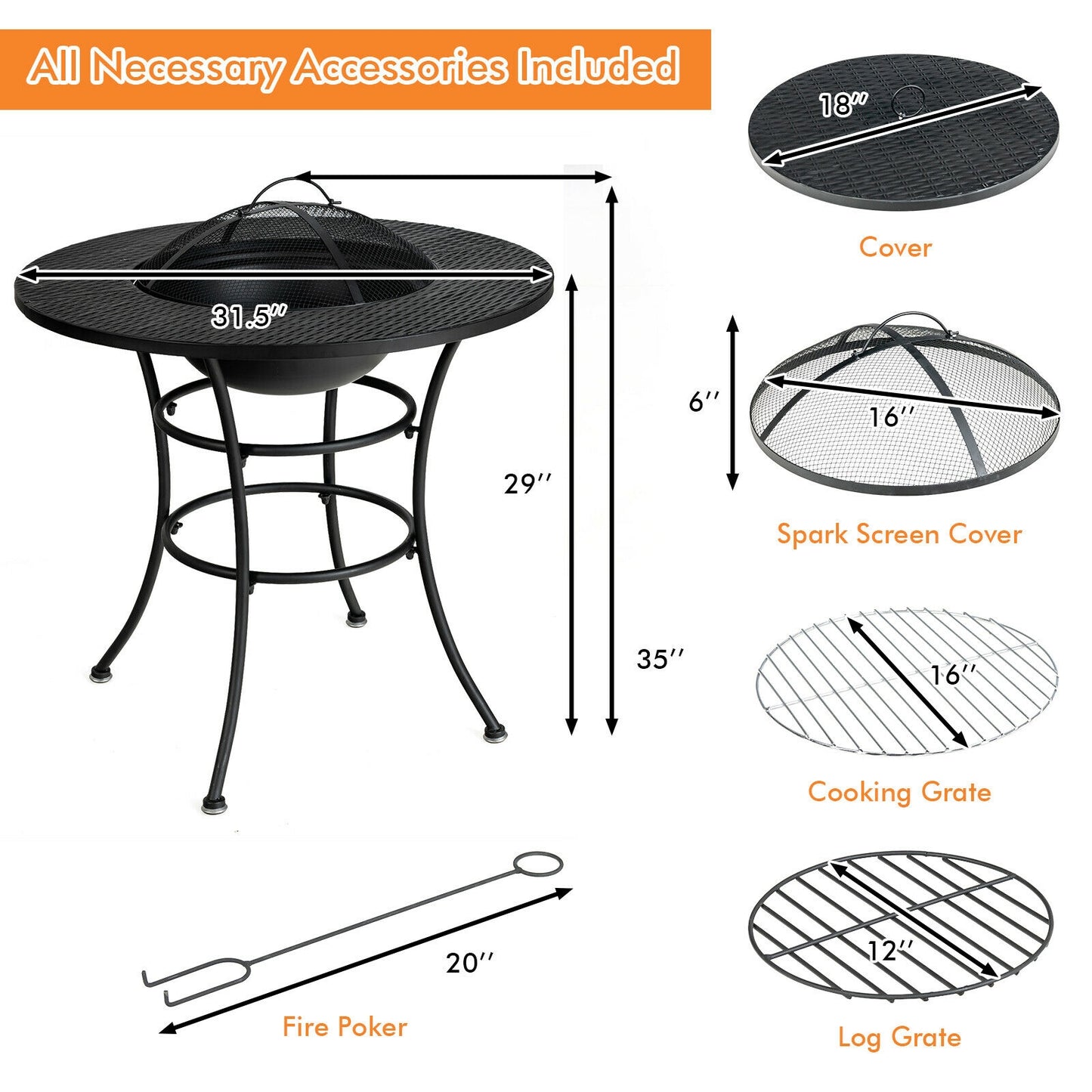 31.5 Inch Patio Fire Pit Dining Table With Cooking BBQ Grate, Black Fire Pit Tables at Gallery Canada