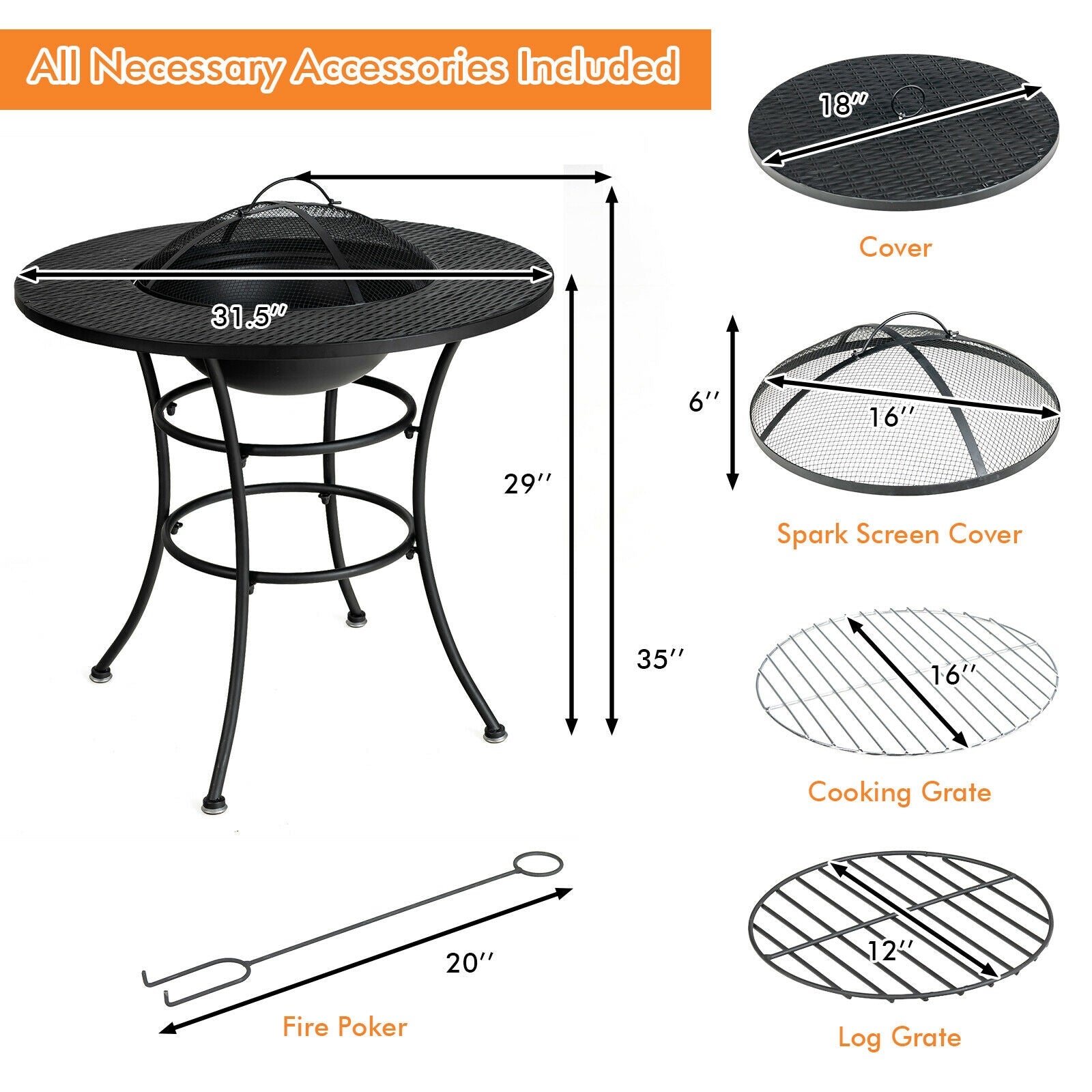 31.5 Inch Patio Fire Pit Dining Table With Cooking BBQ Grate, Black Fire Pit Tables at Gallery Canada