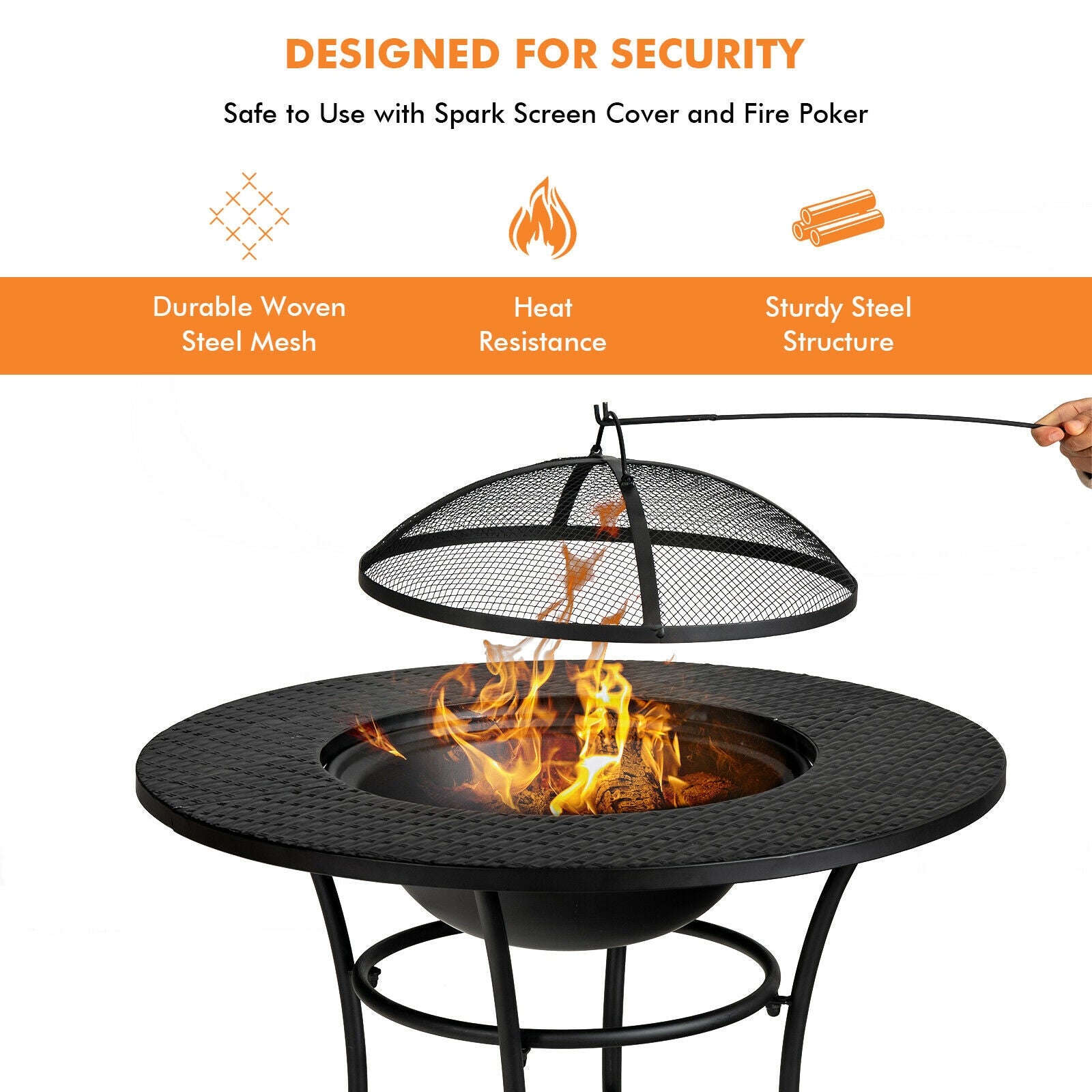 31.5 Inch Patio Fire Pit Dining Table With Cooking BBQ Grate, Black Fire Pit Tables at Gallery Canada
