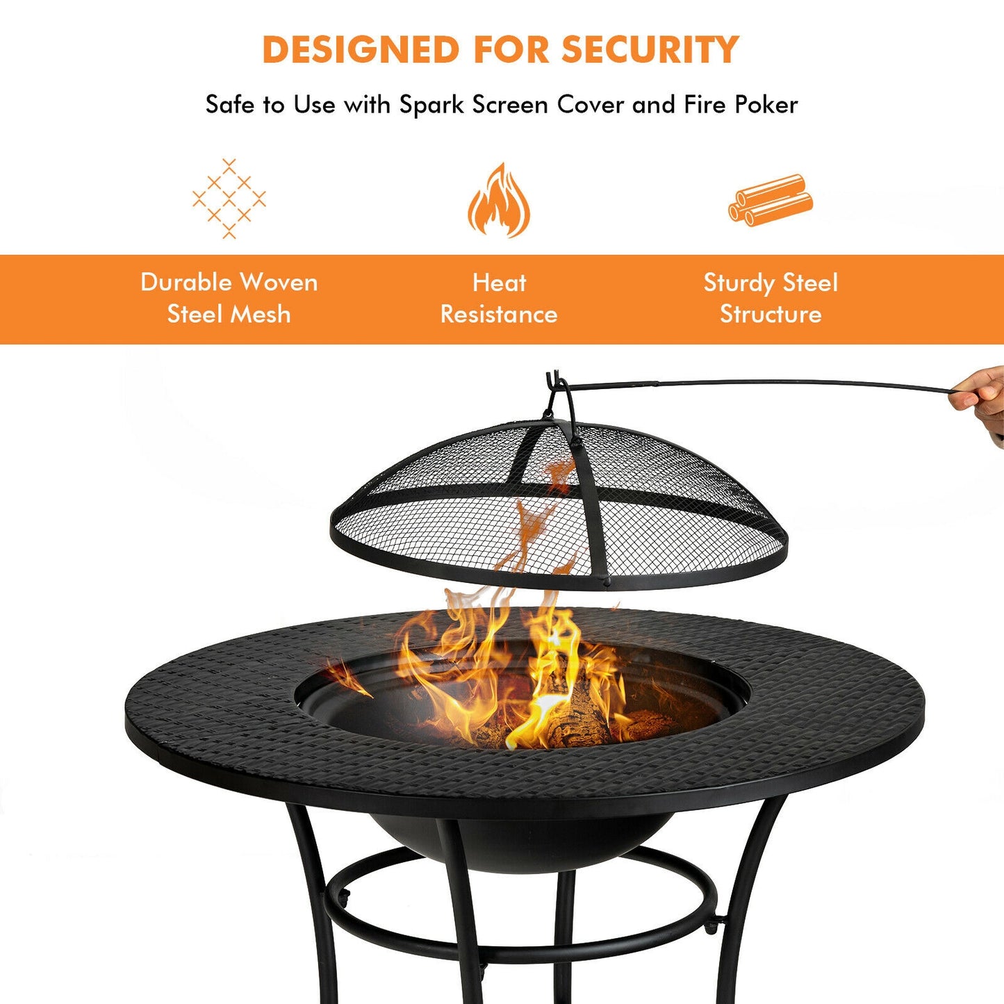 31.5 Inch Patio Fire Pit Dining Table With Cooking BBQ Grate, Black Fire Pit Tables at Gallery Canada