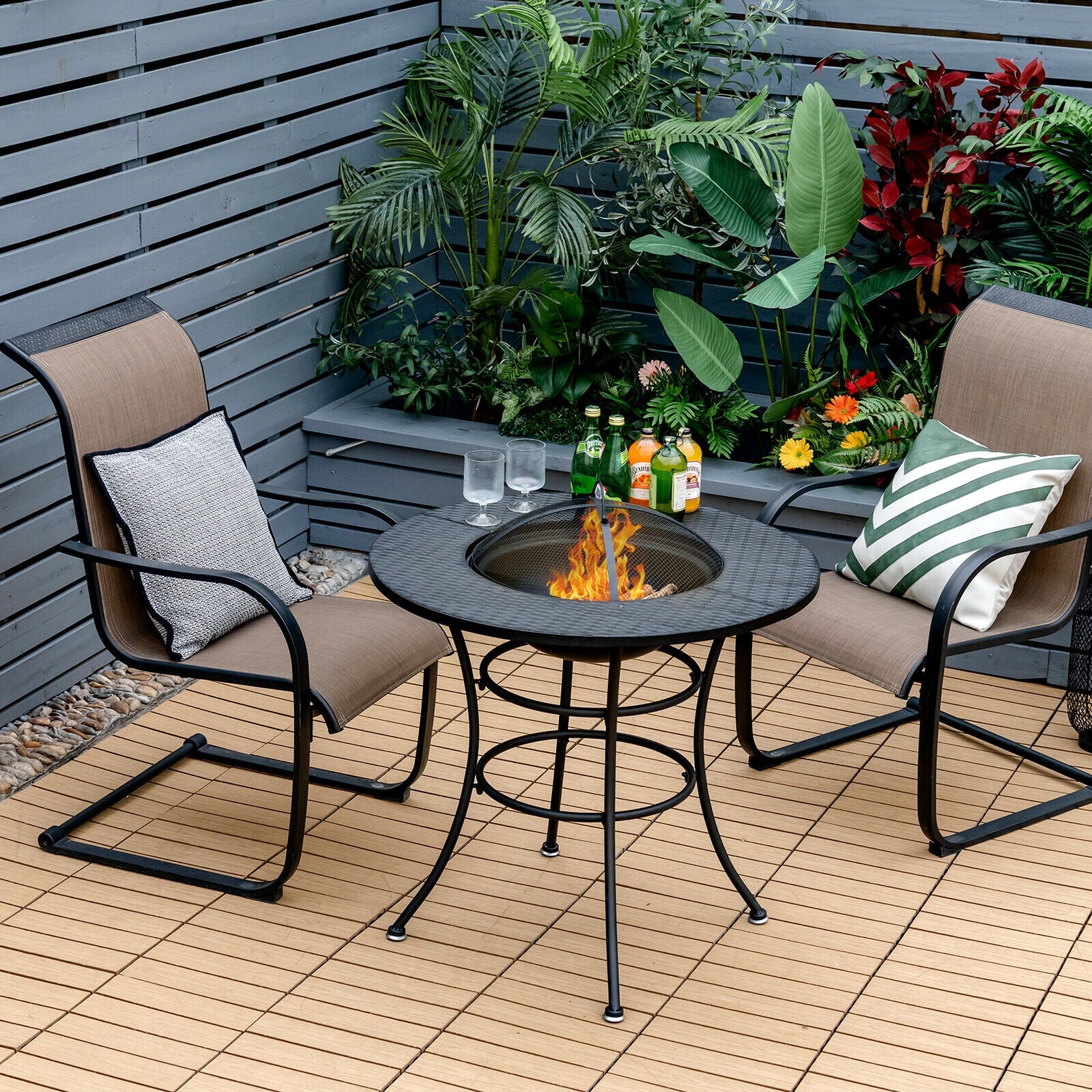 31.5 Inch Patio Fire Pit Dining Table With Cooking BBQ Grate, Black Fire Pit Tables at Gallery Canada