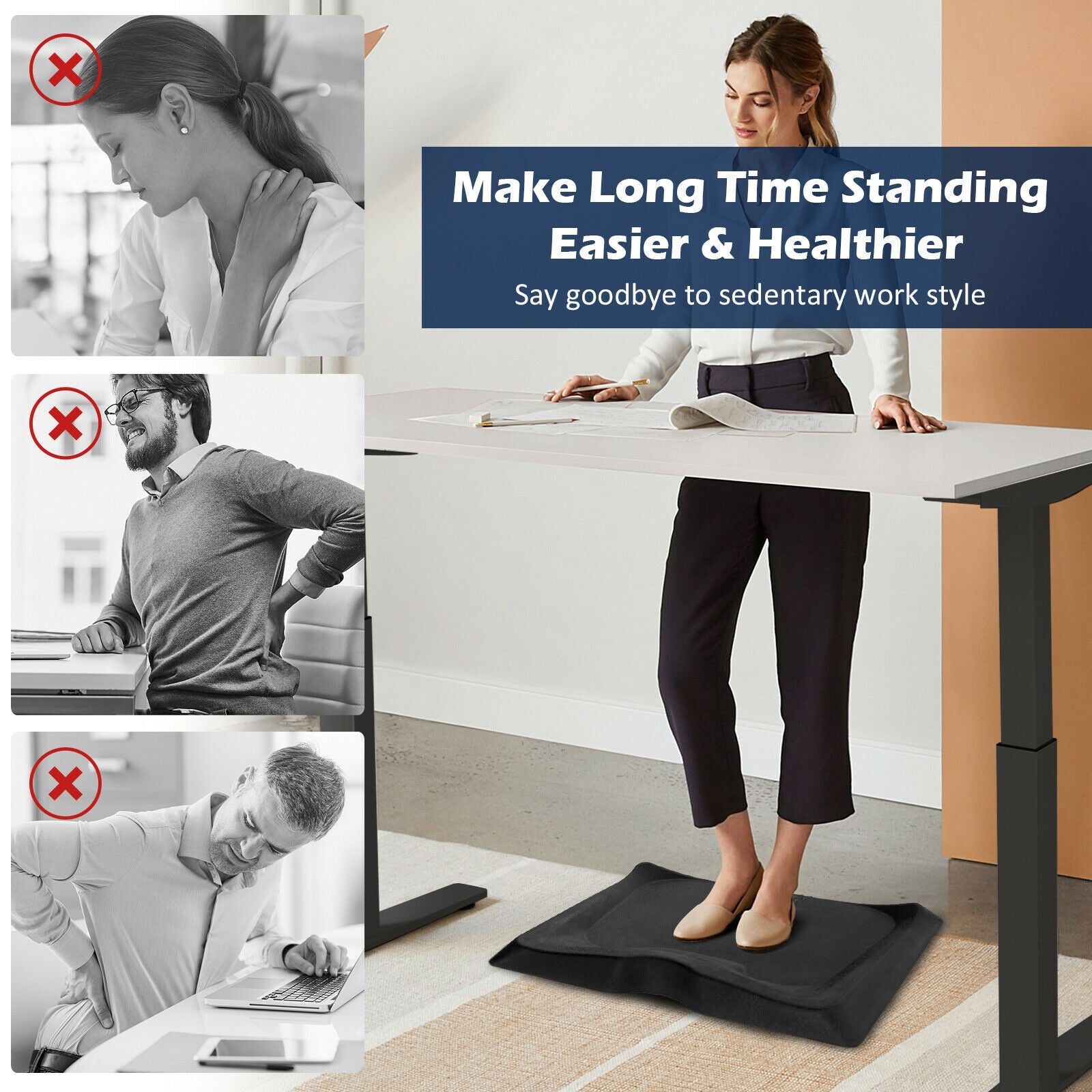 Portable Anti-Fatigue Standing Mat with Massage Point and Diverse Terrain for Office and Home, Black Sport Equipments at Gallery Canada