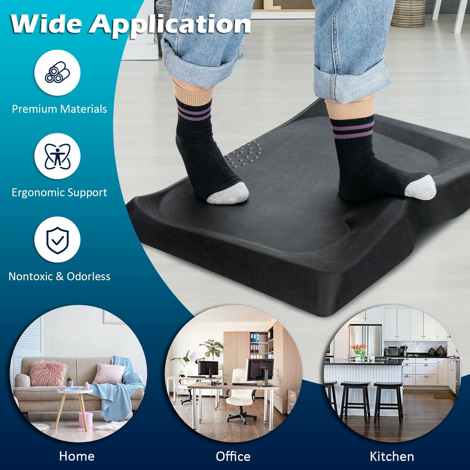 Portable Anti-Fatigue Standing Mat with Massage Point and Diverse Terrain for Office and Home, Black Sport Equipments at Gallery Canada