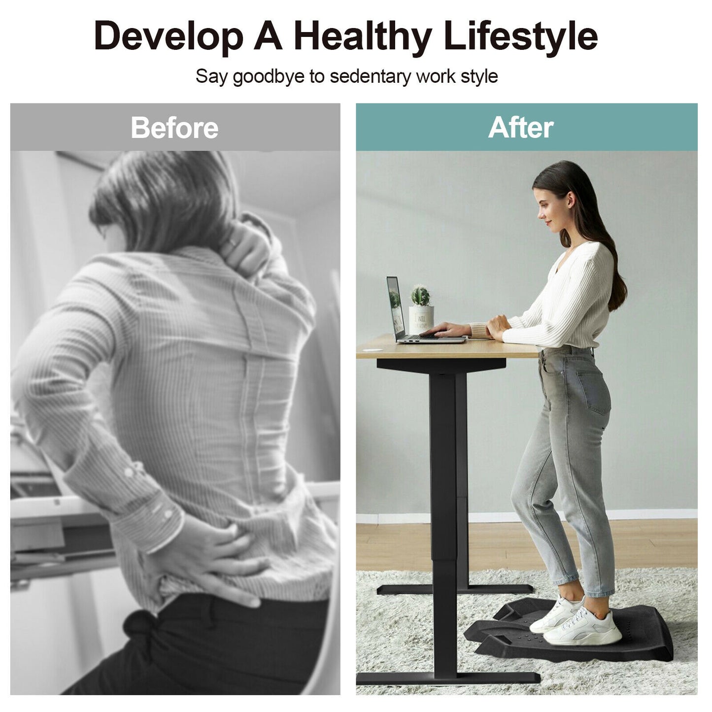 Portable Anti-Fatigue Standing Mat with Massage Points and Diverse Terrain, Black Sport Equipments at Gallery Canada