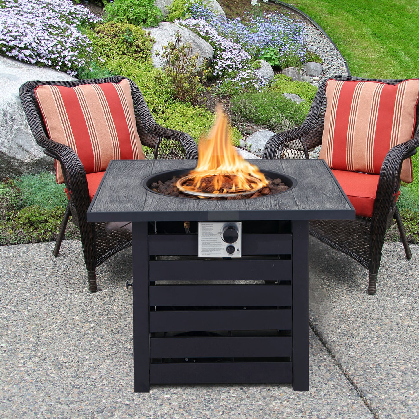 Square Propane Fire Pit Table with Lava Rocks and Rain Cover, Black Fire Pit Tables at Gallery Canada