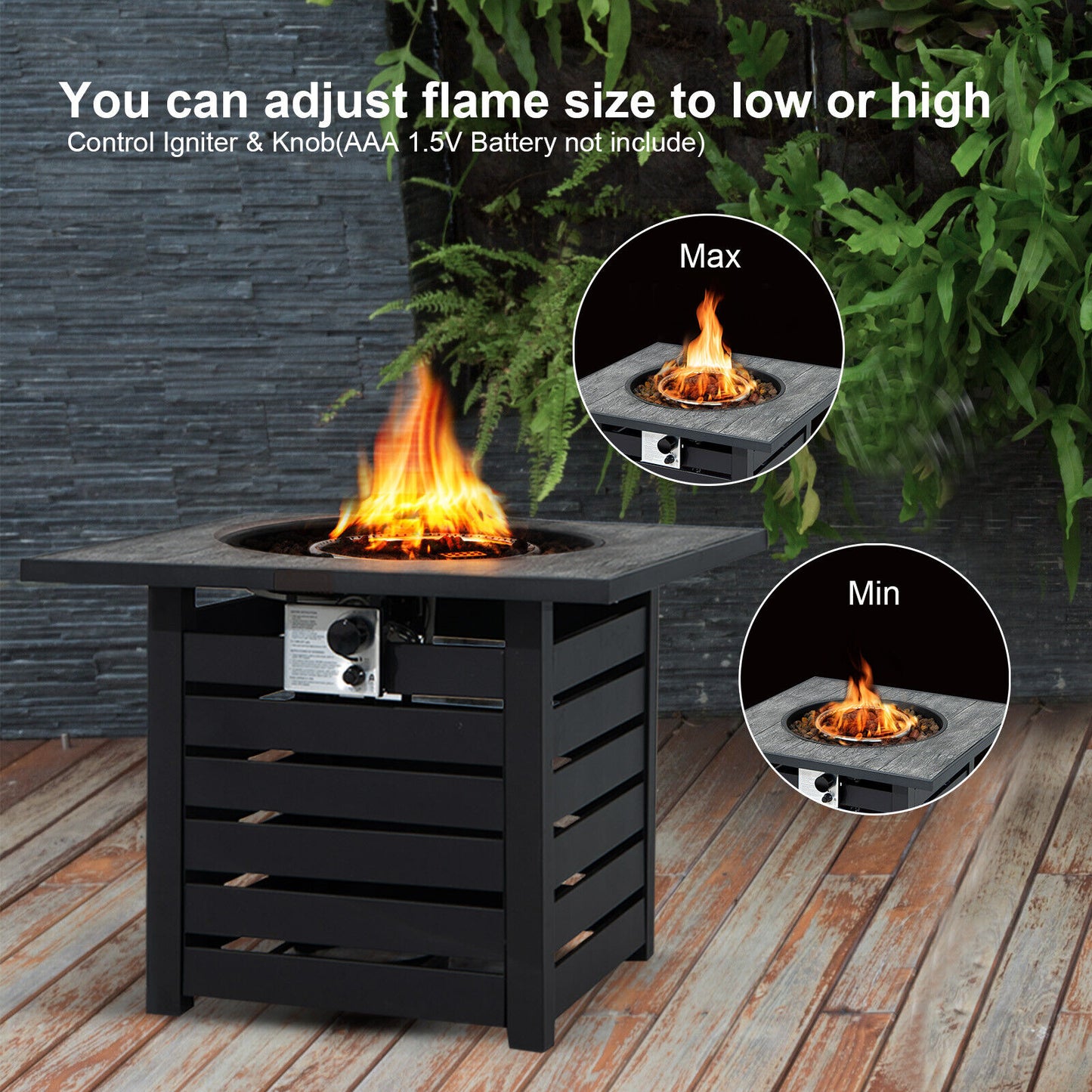 Square Propane Fire Pit Table with Lava Rocks and Rain Cover, Black Fire Pit Tables at Gallery Canada