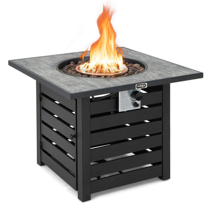 Square Propane Fire Pit Table with Lava Rocks and Rain Cover, Black