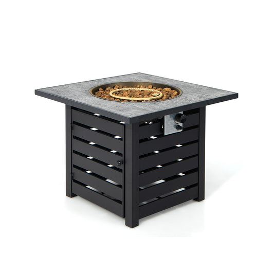 Square Propane Fire Pit Table with Lava Rocks and Rain Cover, Black Fire Pit Tables Black at Gallery Canada