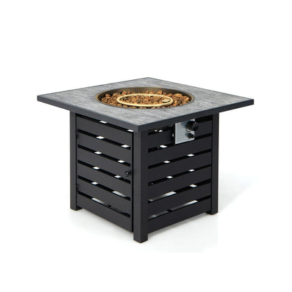 Square Propane Fire Pit Table with Lava Rocks and Rain Cover, Black
