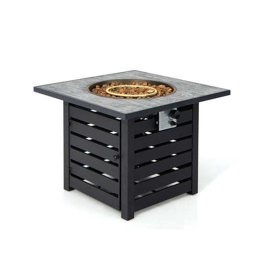 Square Propane Fire Pit Table with Lava Rocks and Rain Cover, Black - Gallery Canada