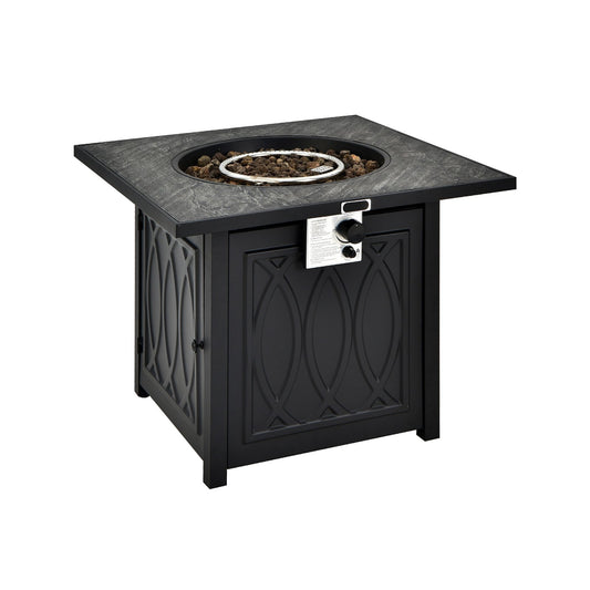 32 Inch Propane Fire Pit Table Square Tabletop with Lava Rocks Cover 50000 BTU, Black at Gallery Canada