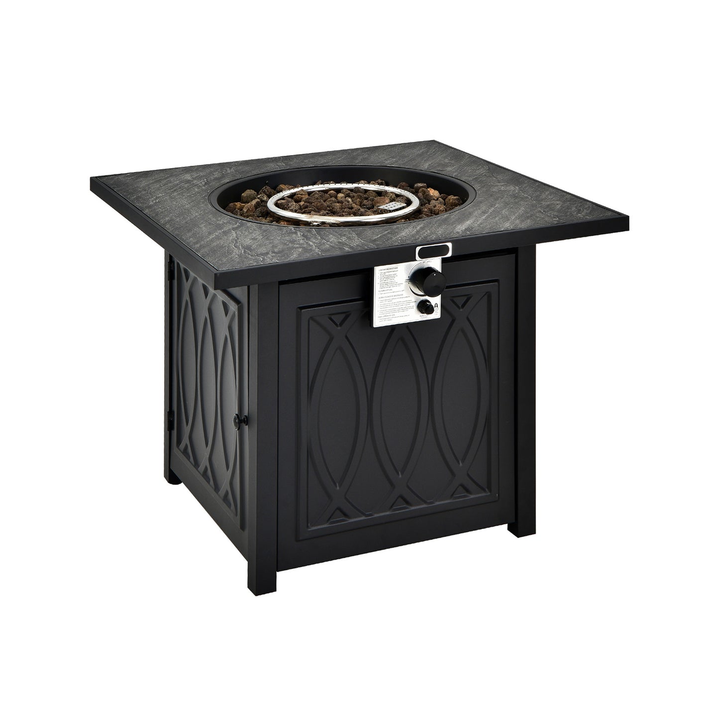 32 Inch Propane Fire Pit Table, Square Tabletop, Lava Rocks, 50000 BTU, Black Fire Pit Tables at Gallery Canada
