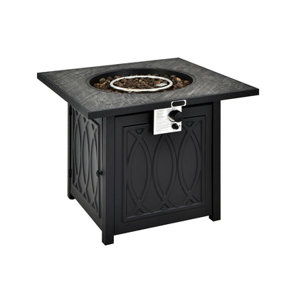 32 Inch Propane Fire Pit Table, Square Tabletop, Lava Rocks, 50000 BTU, Black Fire Pit Tables at Gallery Canada