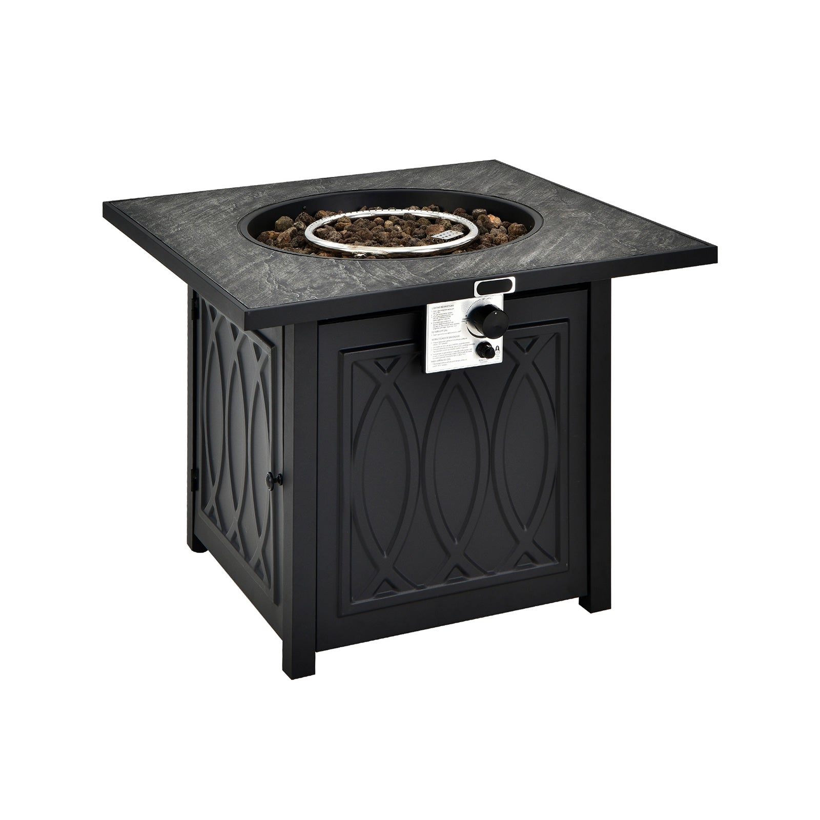 32 Inch Propane Fire Pit Table, Square Tabletop, Lava Rocks, 50000 BTU, Black Fire Pit Tables at Gallery Canada