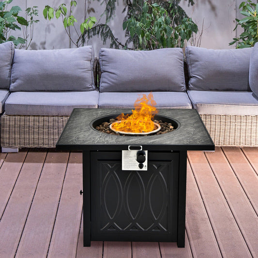 32 Inch Propane Fire Pit Table Square Tabletop with Lava Rocks Cover 50000 BTU, Black - Gallery Canada
