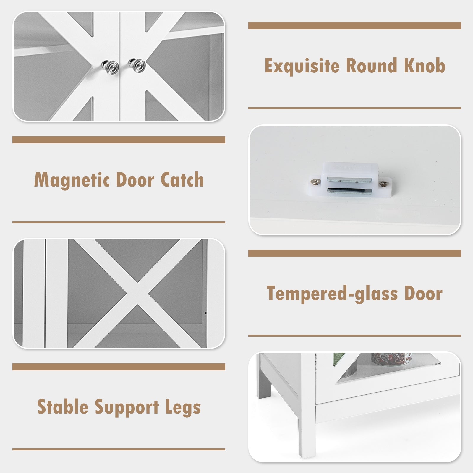 Freestanding Kitchen Buffet Cabinet with Glass Doors and Adjustable Shelf, White Sideboards Cabinets & Buffets at Gallery Canada