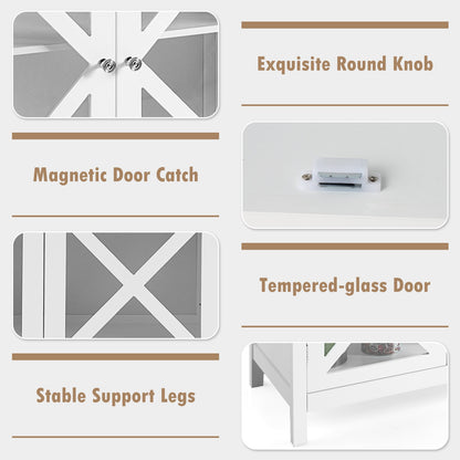 Freestanding Kitchen Buffet Cabinet with Glass Doors and Adjustable Shelf, White Sideboards Cabinets & Buffets at Gallery Canada