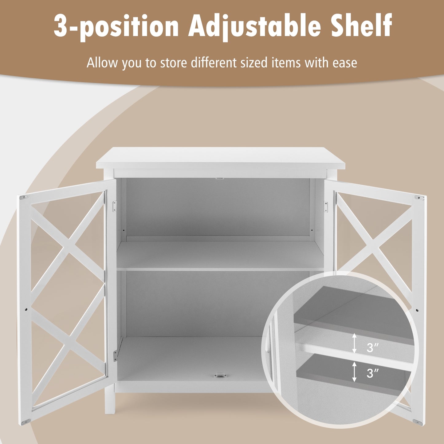 Freestanding Kitchen Buffet Cabinet with Glass Doors and Adjustable Shelf, White Sideboards Cabinets & Buffets at Gallery Canada