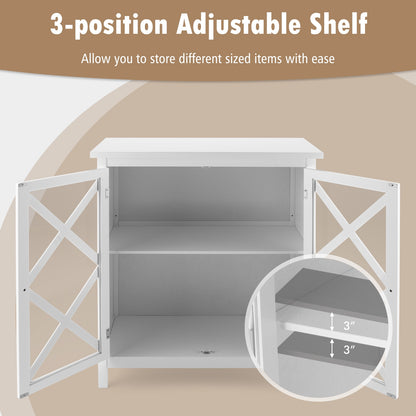 Freestanding Kitchen Buffet Cabinet with Glass Doors and Adjustable Shelf, White Sideboards Cabinets & Buffets at Gallery Canada