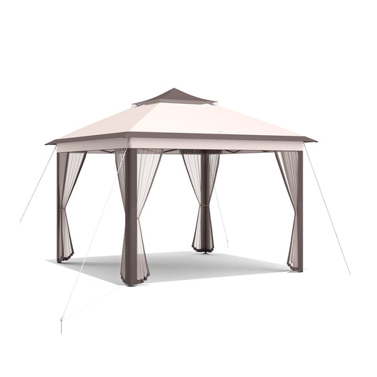 2-Tier 11x11 Feet Pop-Up Gazebo Tent, Portable Canopy Shelter, Beige Gazebos Beige at Gallery Canada